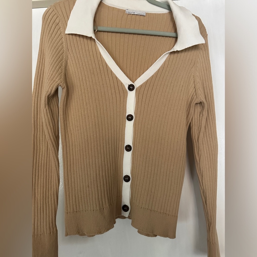 Kaily K Beige Ribbed Sweater